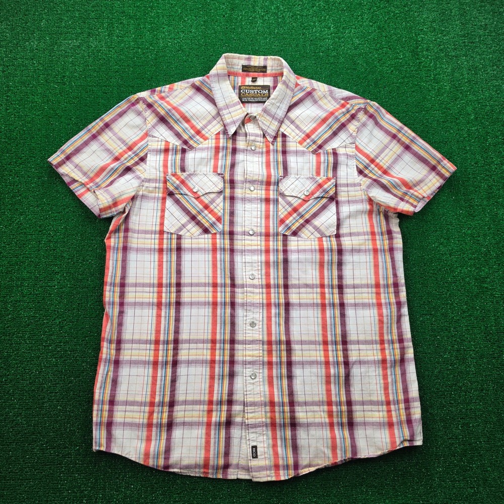 Hollister Custom Casuals Pearl Snap Shirt Mens 2XL Plaid Western Short Sleeve